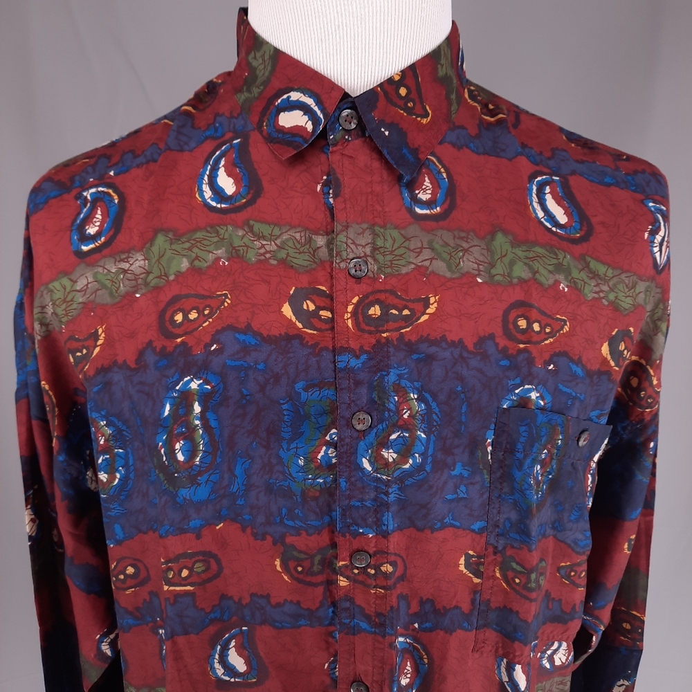 Protest Paisley 100% Silk Shirt Men's Size Large Button Down Long Sleeve
